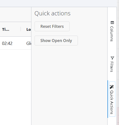 Shipment project grid - quick action pane