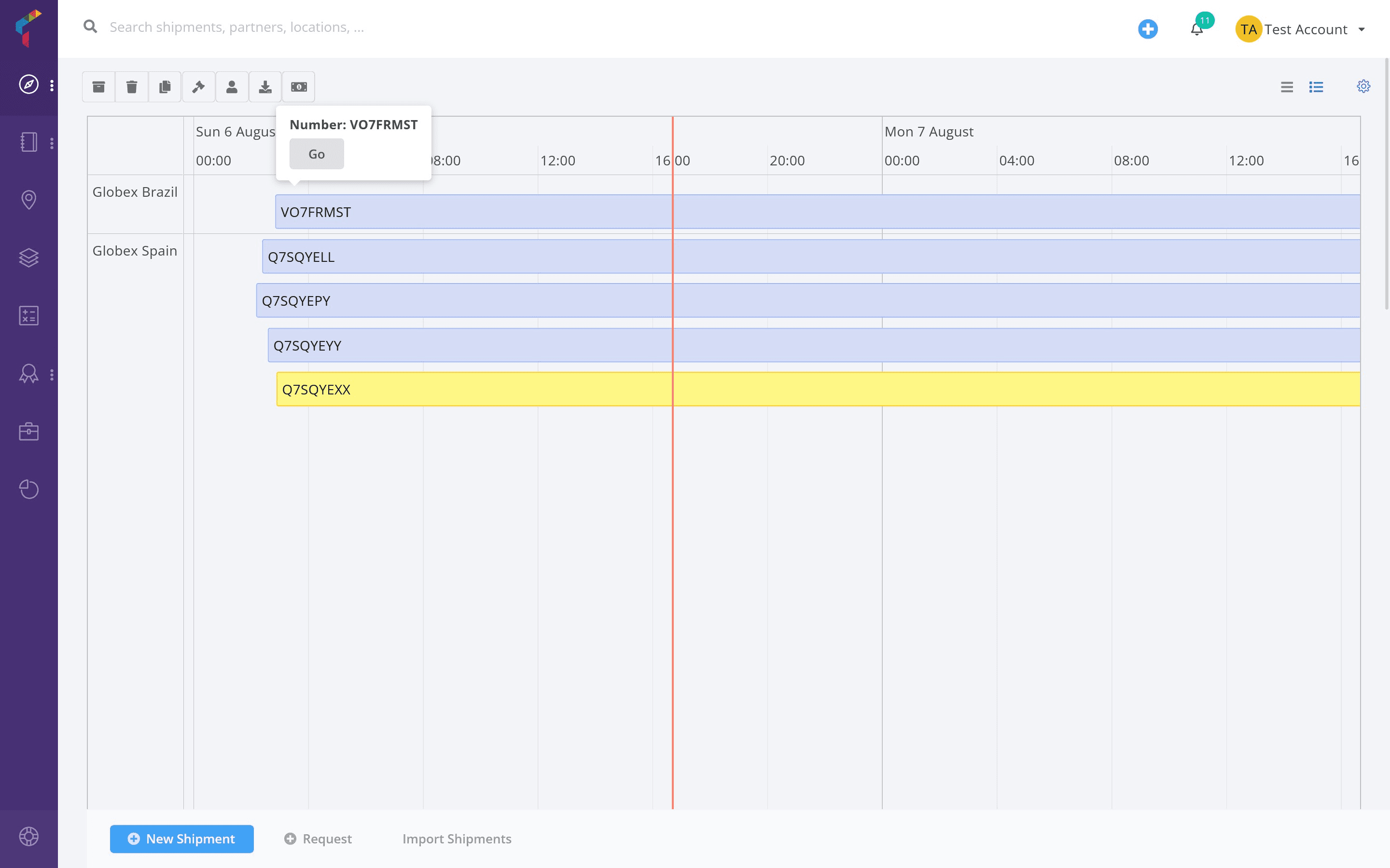 Shipment overview - timeline view